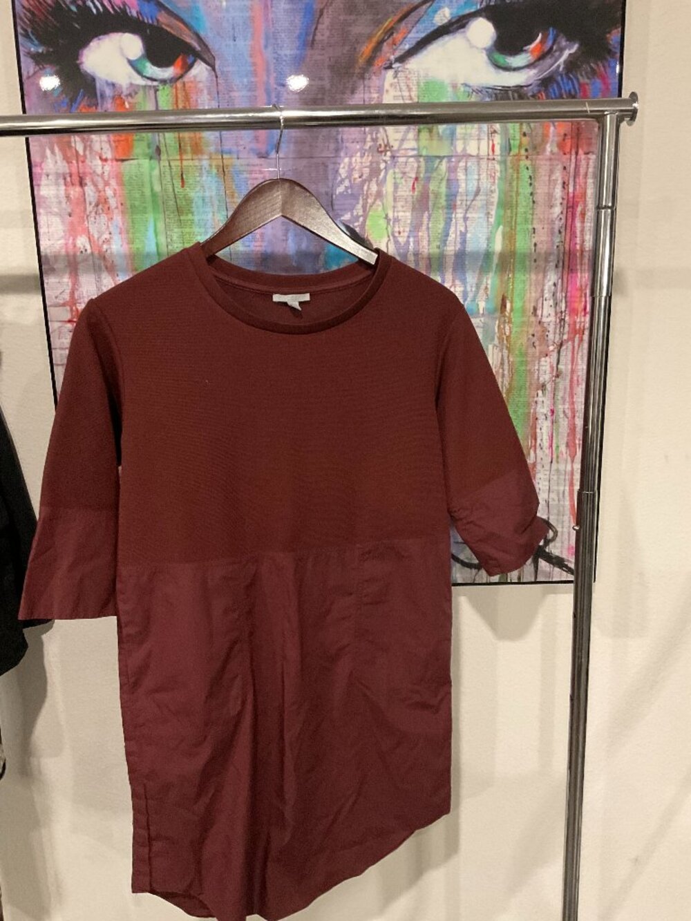 COS Mixed Media Tunic Dress Rust Burgundy Size S Minimalist